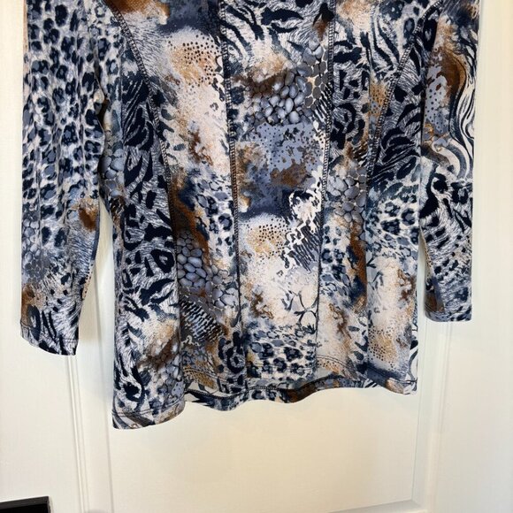 Vintage Animal Print Top Blue Brown Abstract Size Large - Picture 2 of 7